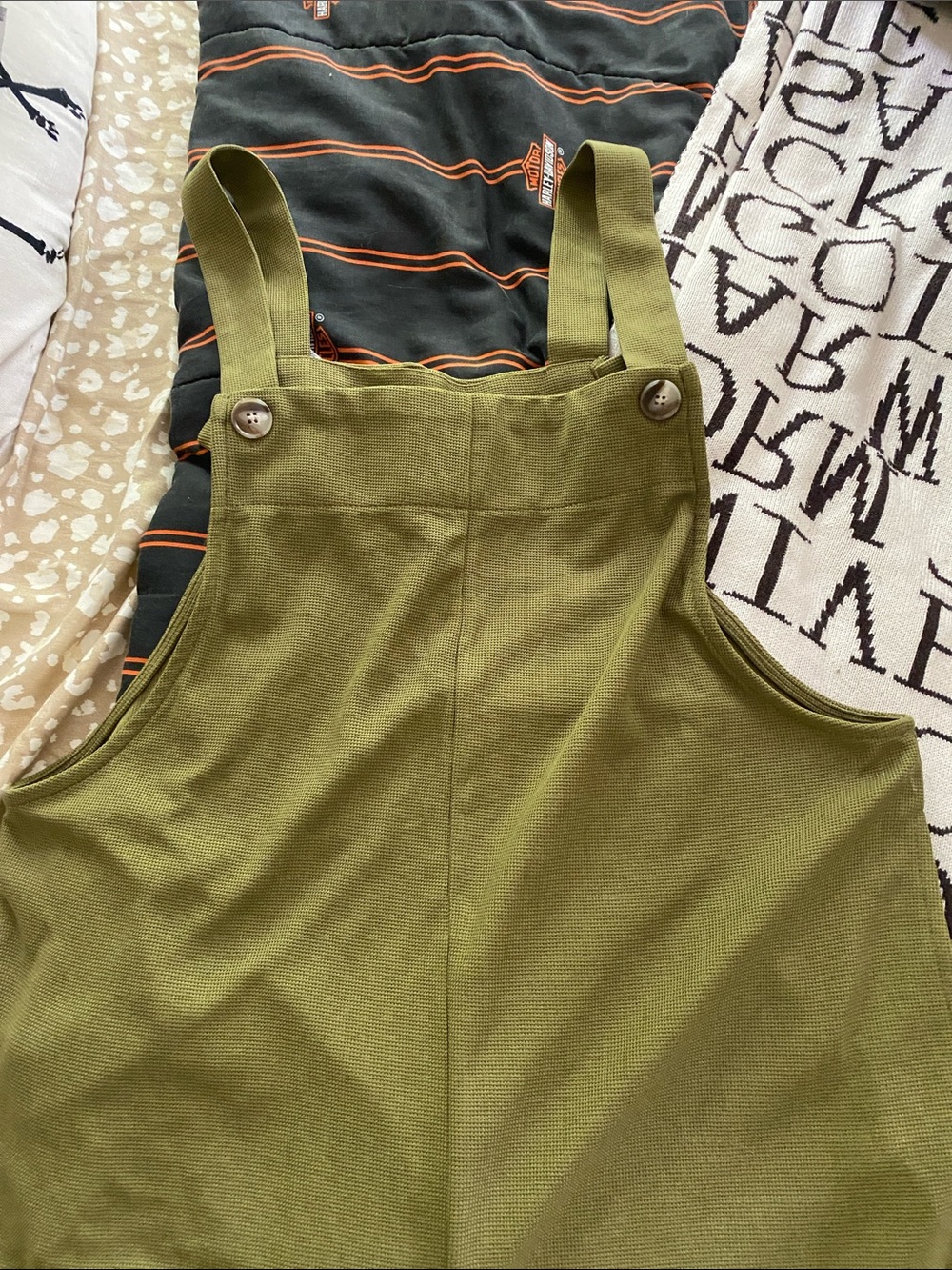 Olive Green Pinafore Jumpsuit with Button-Strap Detail